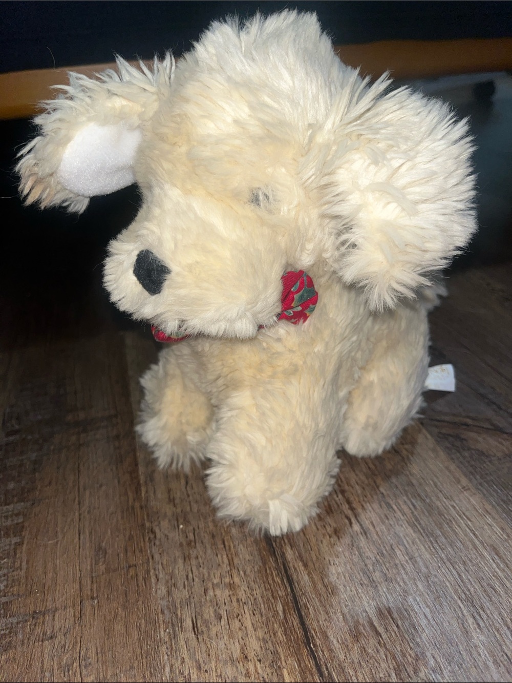 Vintage Nick and Noel 1992 Jingle Bell Plush Puppy Stuffed Animal with Red Bow